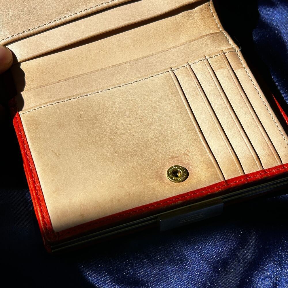 Coach Vintage Signature C Kiss-Lock Wallet, Orange Leather - Picture 8 of 13